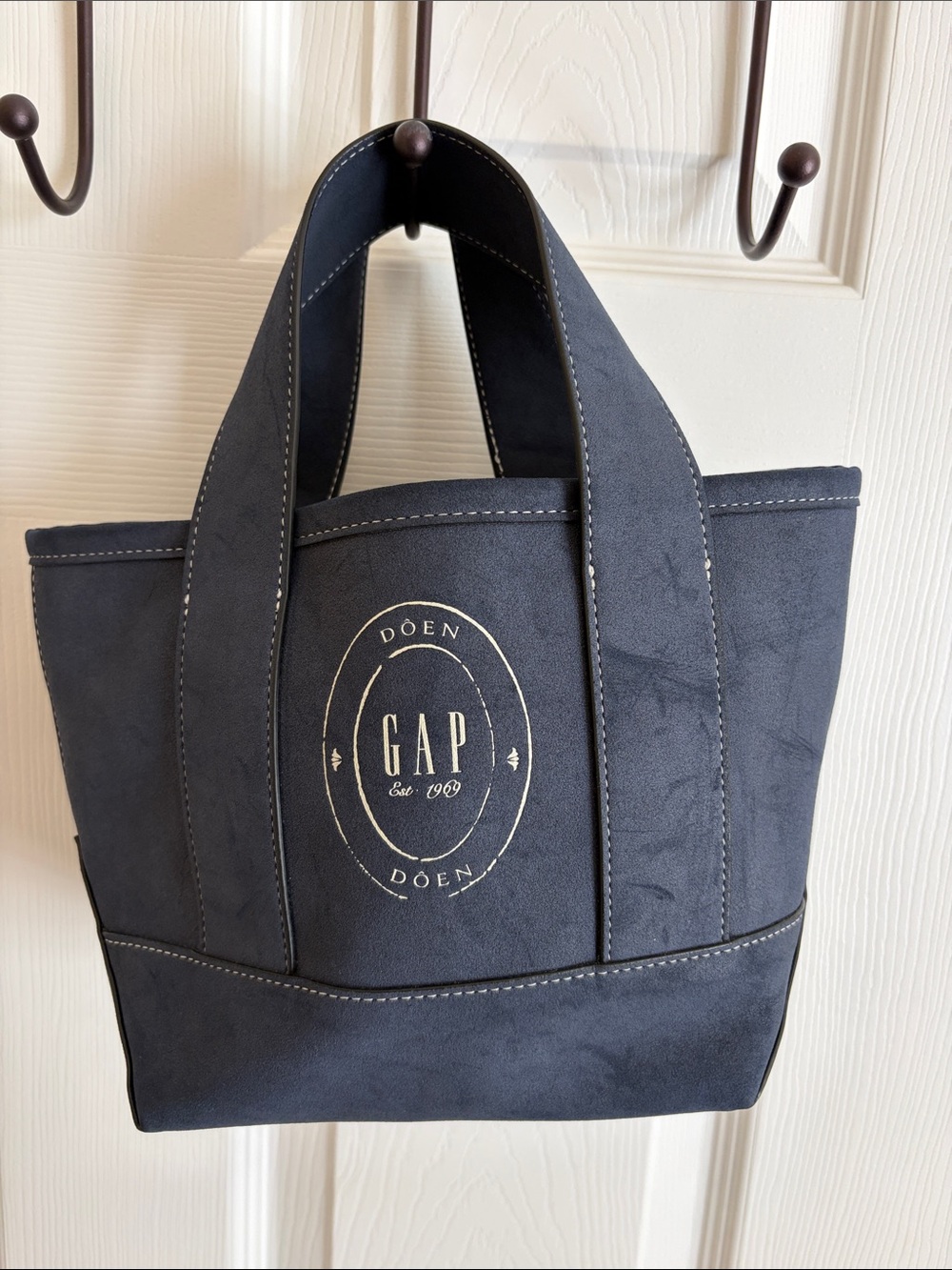 GAP Dark Blue Suede-Look Tote Messenger Bag with Gold Logo